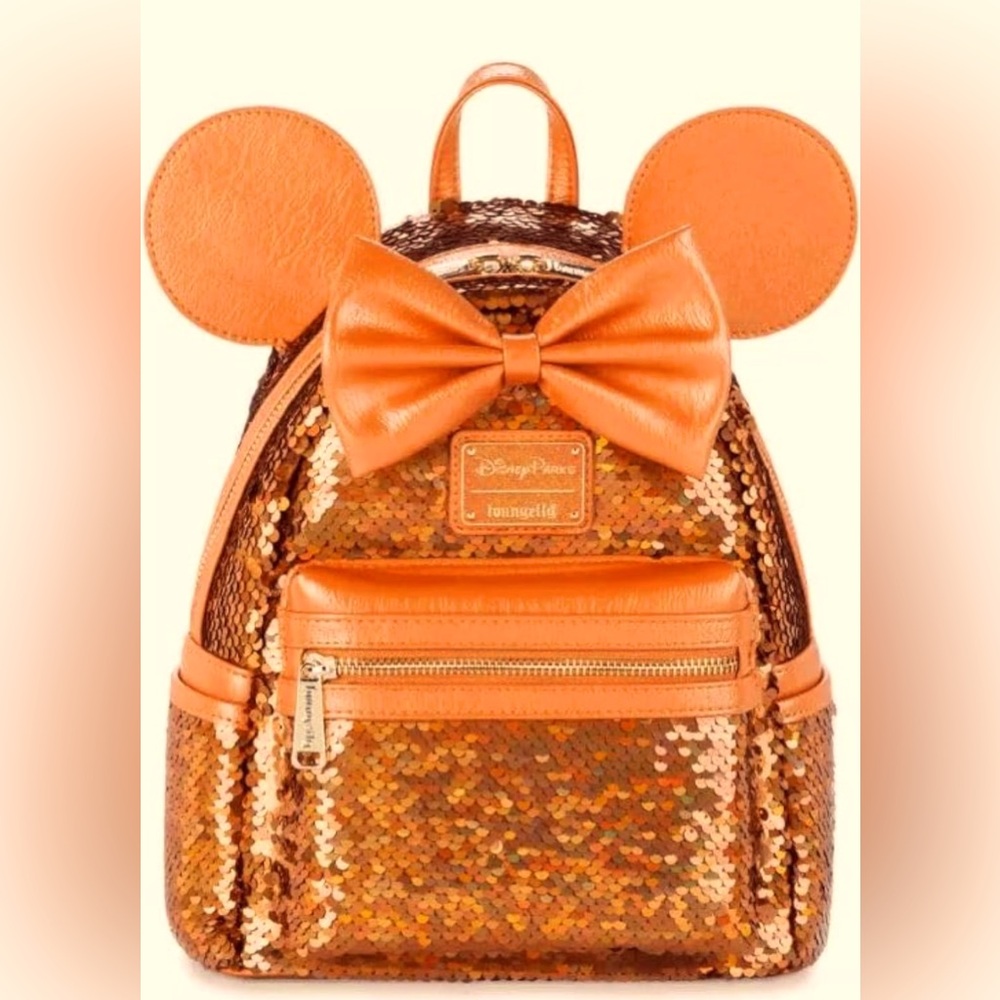 Disney Loungefly Minnie Orange Peach Punch Apricot Crush Sequined Backpack